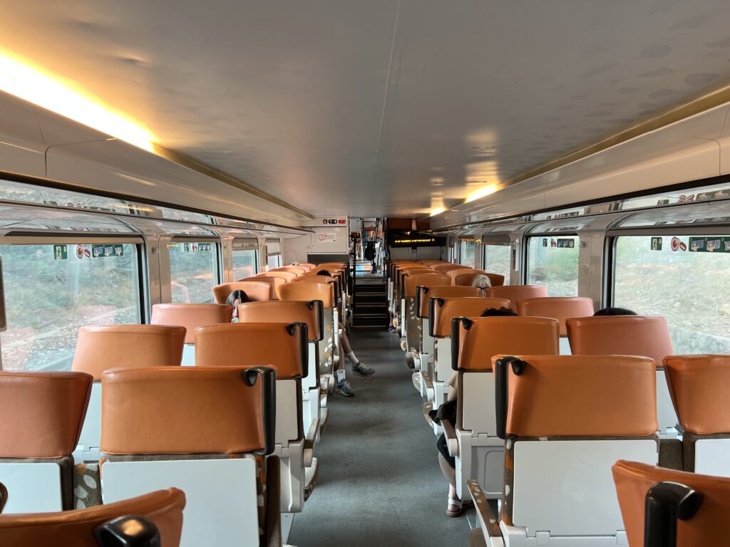 ニースとマントン間の移動で乗る電車の内観
